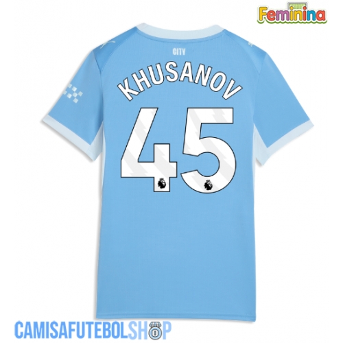 Camisa de time de futebol Manchester City Abdukodir Khusanov #45 Replicas 1º Equipamento Feminina 2026-27 Manga Curta